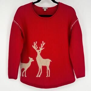 J. Jill Red Holiday Reindeer Yak Wool Rabbit Blend Sweater Size S